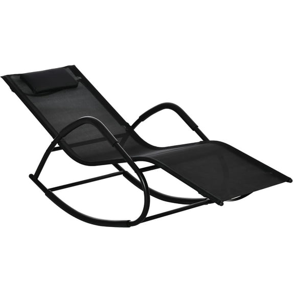PINDEE Rocking Chair, Zero Gravity Patio Chaise Sun Lounger, Outdoor Rocker, UV Water Resistant, Pillow for Sunbathing, Lawn, Garden or Pool, Feel comfortable,Black
