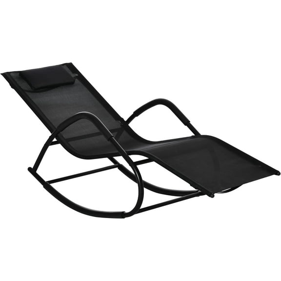 PINDEE Rocking Chair, Zero Gravity Patio Chaise Sun Lounger, Outdoor Rocker, UV Water Resistant, Pillow for Sunbathing, Lawn, Garden or Pool, Feel comfortable,Black