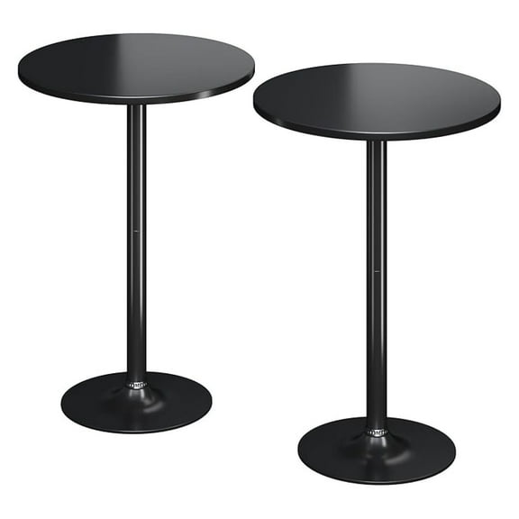 PINDEE Round Bistro Pub Table 2 Pack Modern Style Metal Base MDF Top Cocktail Bar Table Counter Bar Height for Pub, Dining Room, Party (Full Black)