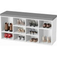 thumbnail image 1 of PINDEE Shoe Bench Storage with Cushion 10 Adjustable Compartments Entryway Organizer for Shoes Living Room Hallway Bedroom.White and Grey, 1 of 15