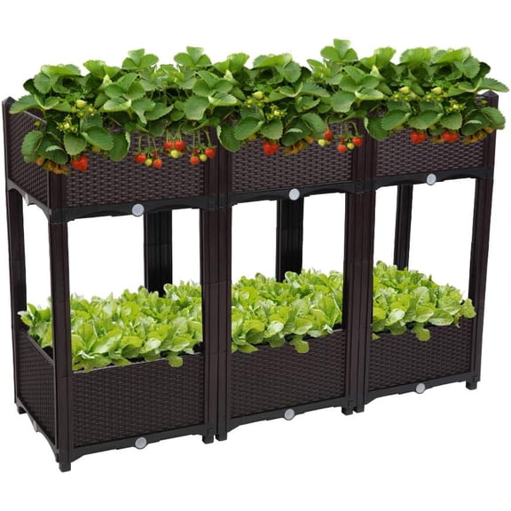 PINDEE Square Raised Garden Bed, Self-Watering Plastic Planter for Indoor Outdoor Vegetables, Fruits, Potato, Flowers, All Weather The appearance is exquisite, fashionable, and high-end.(6 Pcs)