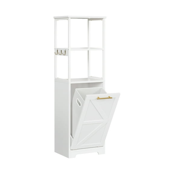 PINDEE Tilt Out Laundry Hamper, Hidden Laundry Hamper Cabinet and 3-Tier Storage Shelves with Removable Laundry Basket for Sleeping Room, Laundry Room,White