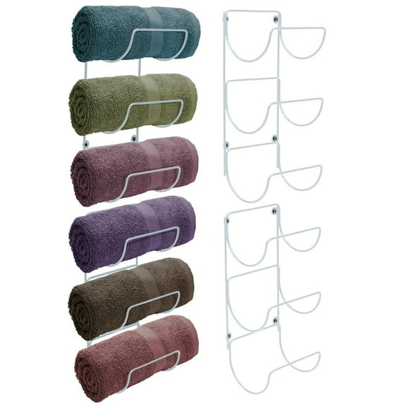 PINDEE Towel Holder for Bathroom Wall - 12 Level Wall Mounted Towel Rack Shelves for Rolled Bath Towels, Washcloths, Linen - Hanging Towel Racks for Bathroom, Spa, Salon,White