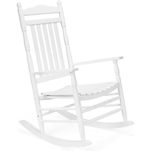 PINDEE Wood Rocking Chair Outdoor with 450 lbs Support Relaxing Rocker Solid Wood High Back Seat Reclining Seat for Deck, Garden, Backyard, Porch, Indoor or Outdoor Use, White