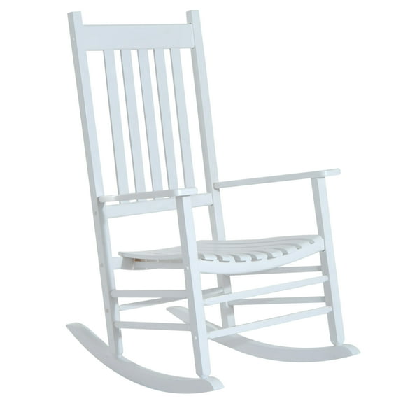 PINDEE Wooden Oversized Porch Rocker Chair with High Back and Armrest, All Weather Slatted Rocker for Backyard, Garden, 400 lbs Support,White
