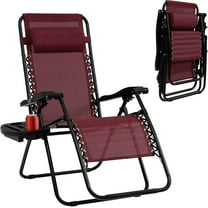 PINDEE Zero Gravity Chair, Folding Patio Lounge Chair Adjustable Outdoor Recliner with Cup Holder, Wide Armrest for Patio Garden Poolside Outdoor Yard Beach, Support 350 lbs (1, Wine)