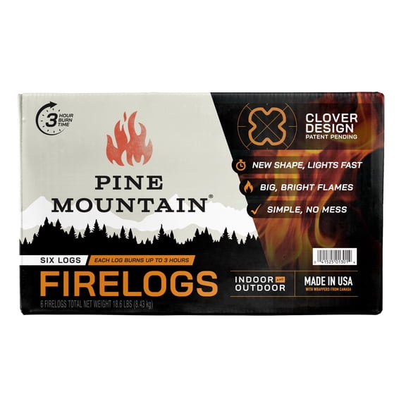 Pine Mountain 3-Hour Fire Logs, Clover Shape, 6 Pack
