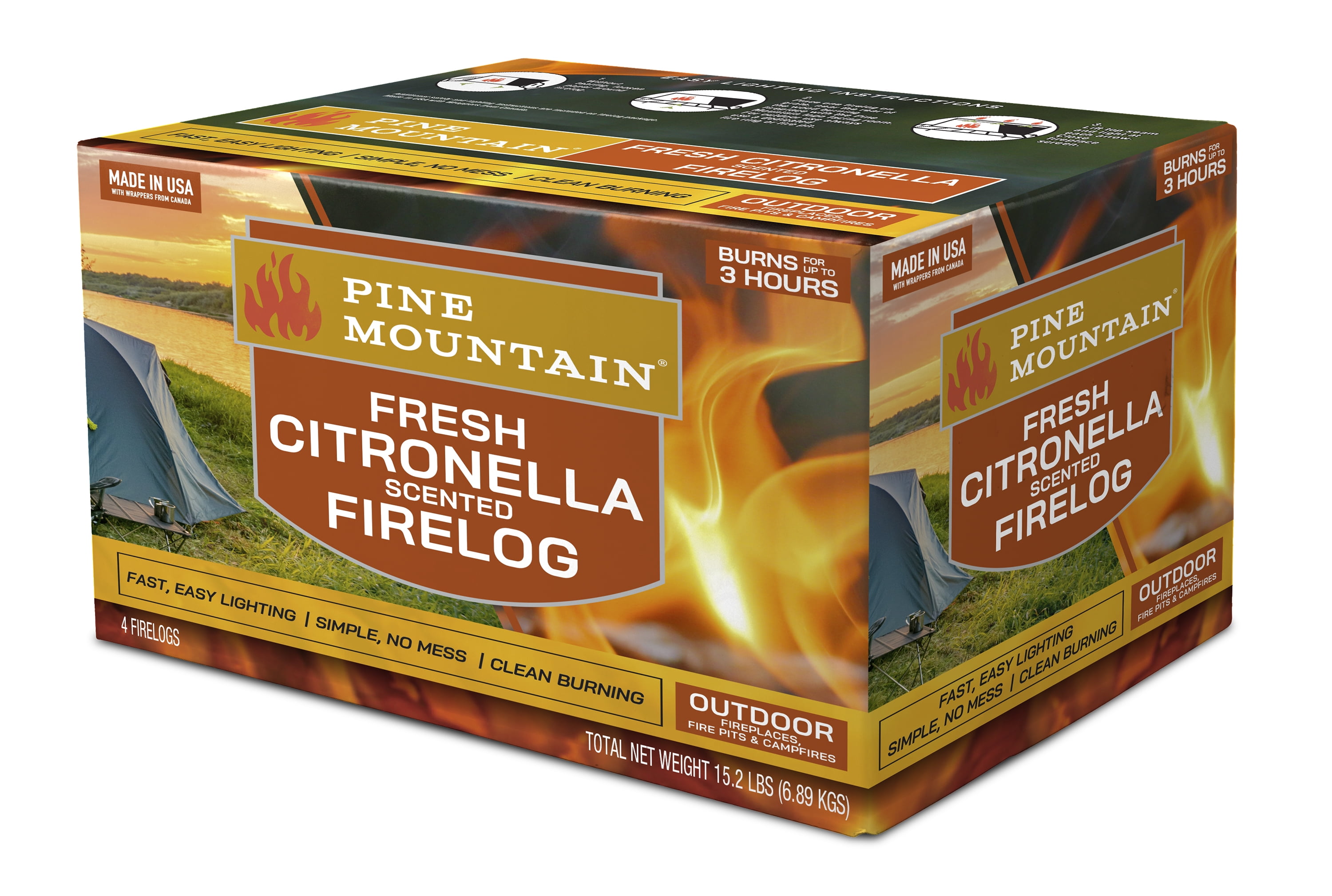 PINE MOUNTAIN Citronella Scented Firelog 4 Pack - Walmart.com
