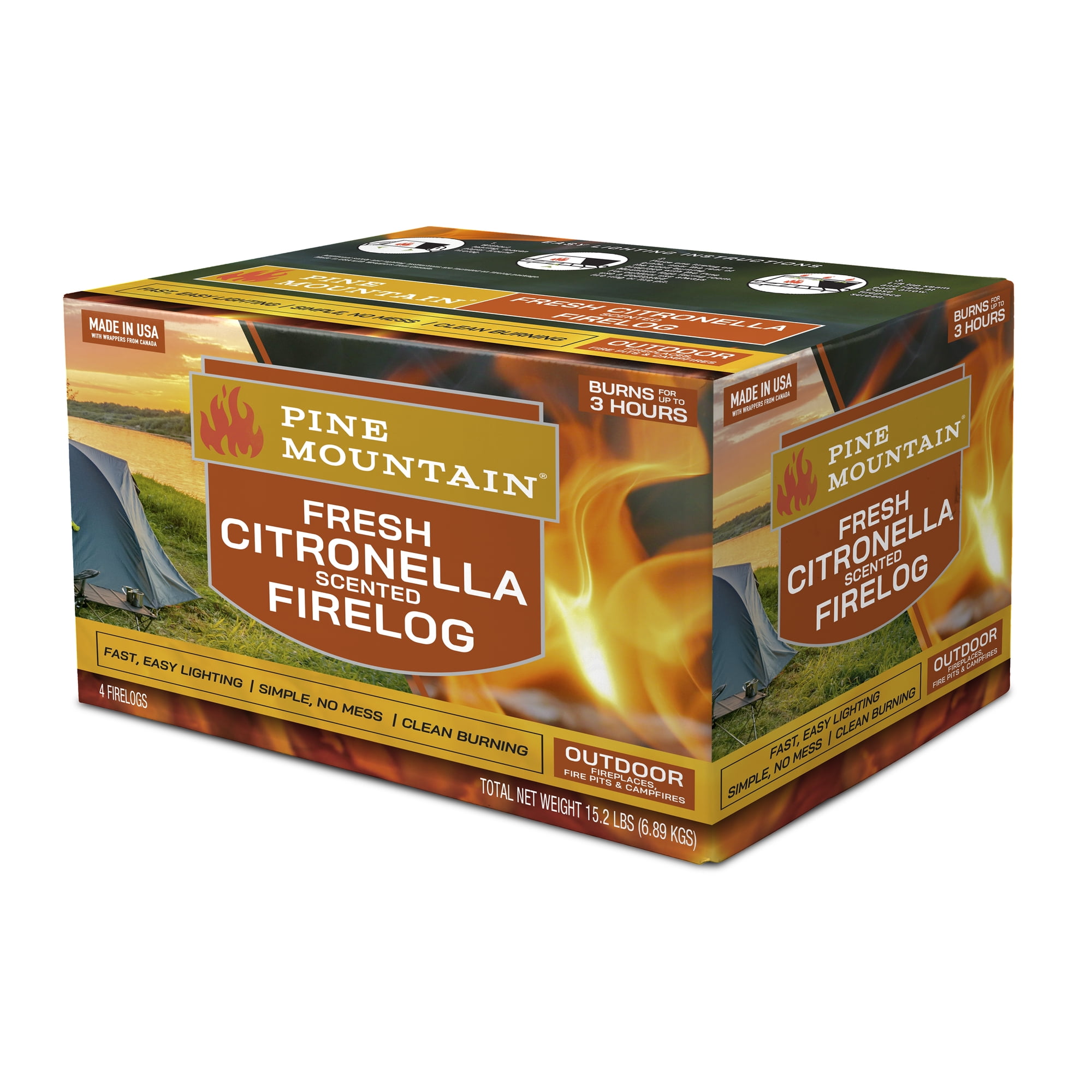PINE MOUNTAIN Citronella Scented Firelog 4 Pack - Walmart.com