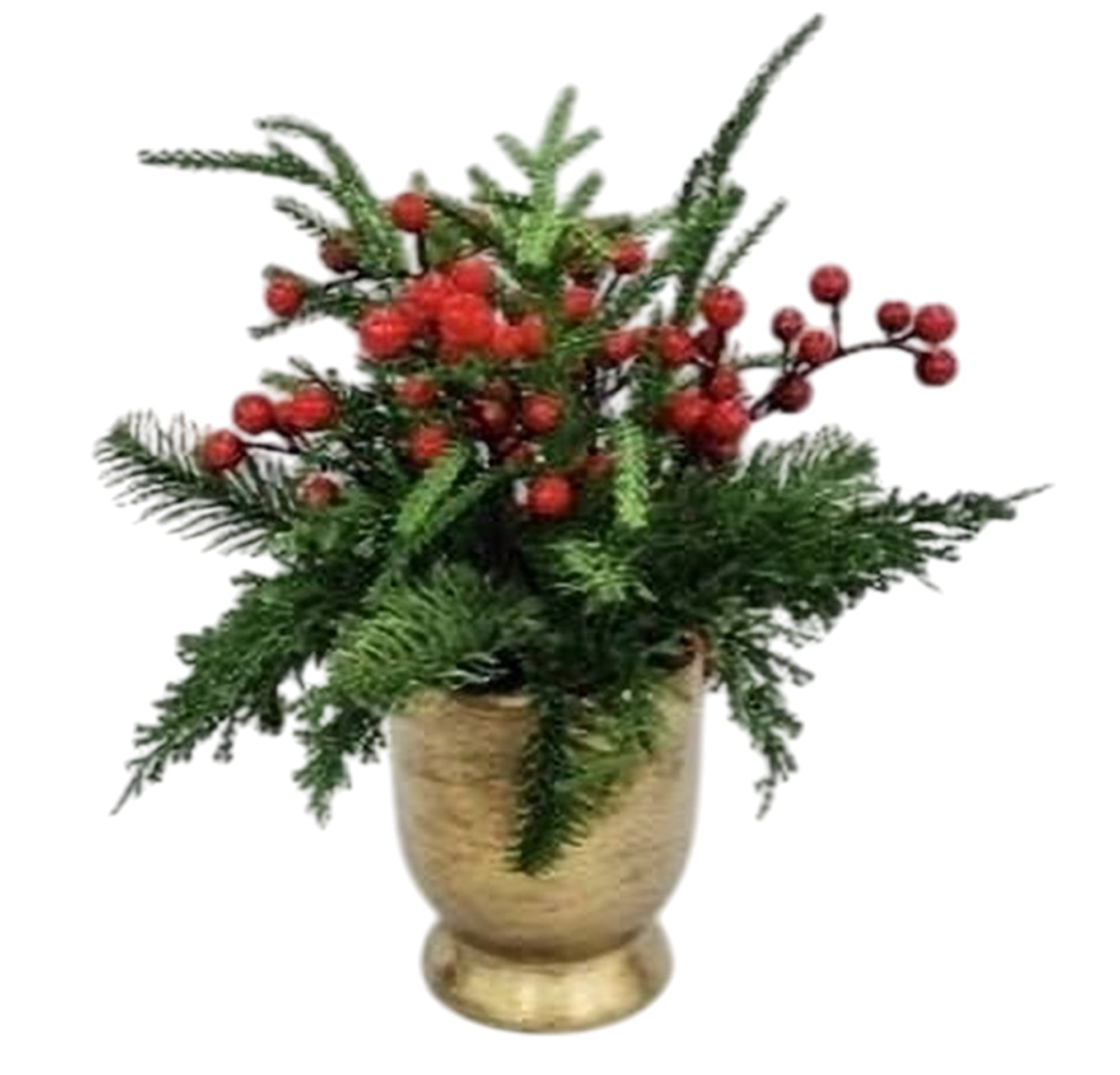 Berries and Pine Sprigs Arrangement Christmas Decoration, Red and Green, 12", by My Texas House