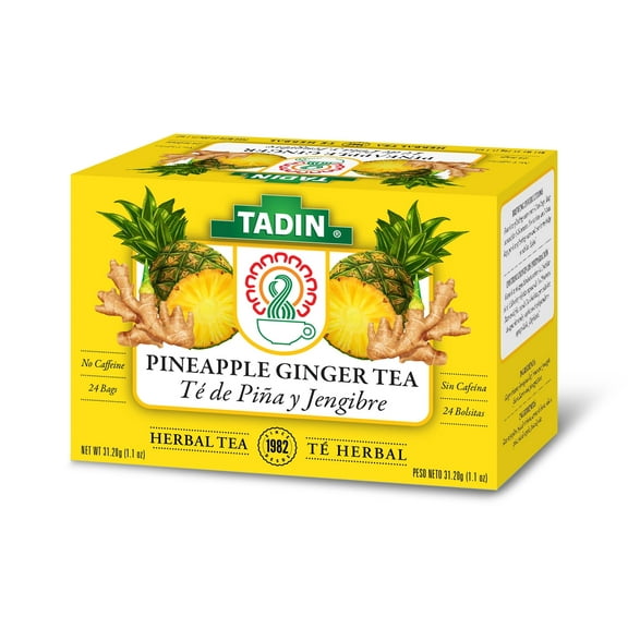 Tadin Pineapple Ginger Tea, Herbal Tea, Caffeine-Free Tea, Herbal Tea Bags, 24 Count, Pack of 1