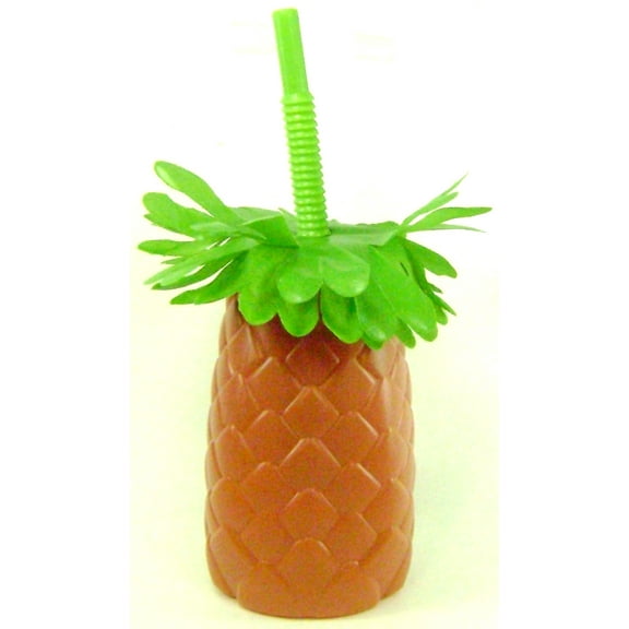 Luau Pineapple Sipper Bottles / Cups with Straws, 20 Oz.