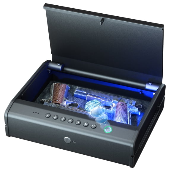 PINEWORLD Gun Safe, Biometric Gun Safes For Handgun, Pistol Safe With Fingerprint or Keypad, Quick Access Unlock Gun Case for Firearm, Gun Lock Box For Nightstand Beside