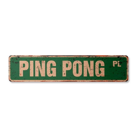 PING PONG Vintage Aluminum Street Sign ball paddle table tennis tournament rustic metal tin | Indoor/Outdoor |  18" Wide