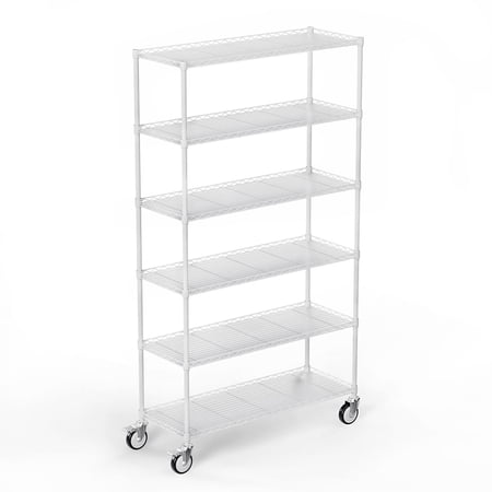 PINGCNG Modern and Sturdy 6 Tier Wire Shelving Unit with Fence Design - FW-6T1848-W-LKJ