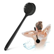 PINGKO Long-Handled Silicone Shower Brush - BPA-Free Silicone Body Scrubber for All Skin Types, Perfect Back Cleaning & Massage Shower - Ultimate Shower Scrubber for Men & Women black