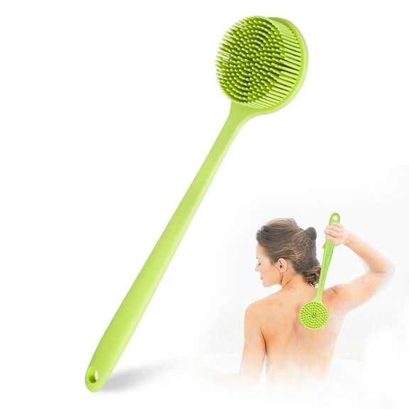 PINGKO Silicone Back Scrubber for Shower Bath Body Brush with Long Handle, BPA-Free, Hypoallergenic, Eco-Friendly for All Skin Back Cleaning Wash for Men Women(Green)