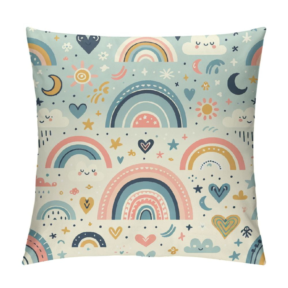 Boho Deer Print Pillow Covers 2-Pack - Double Sided 20x20 Inch, Mandala Floral, Blue Yellow