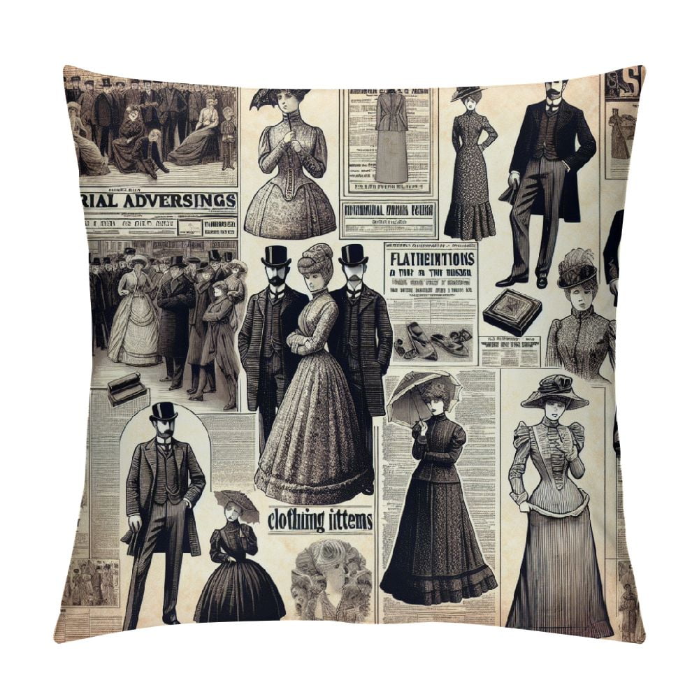 PINGXIXI French Newspaper Throw Pillow Covers Vintage Woman Fashion