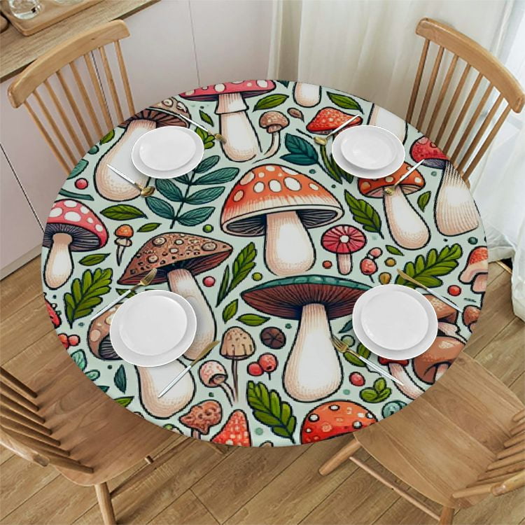 Pingxixi Plant Fitted Round Tablecloth With Elastic Edge Waterproof Table Cover Table Cloths 5148