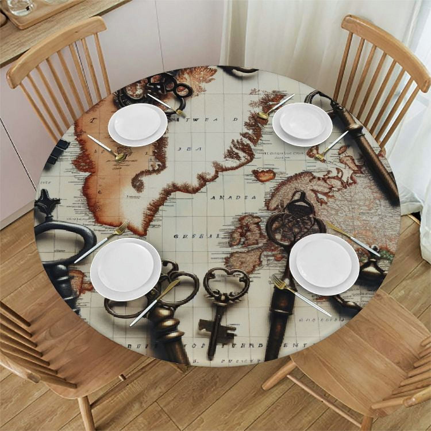 PINGXIXI Round Waterproof Table Cover Elastic Edged Tablecloth for