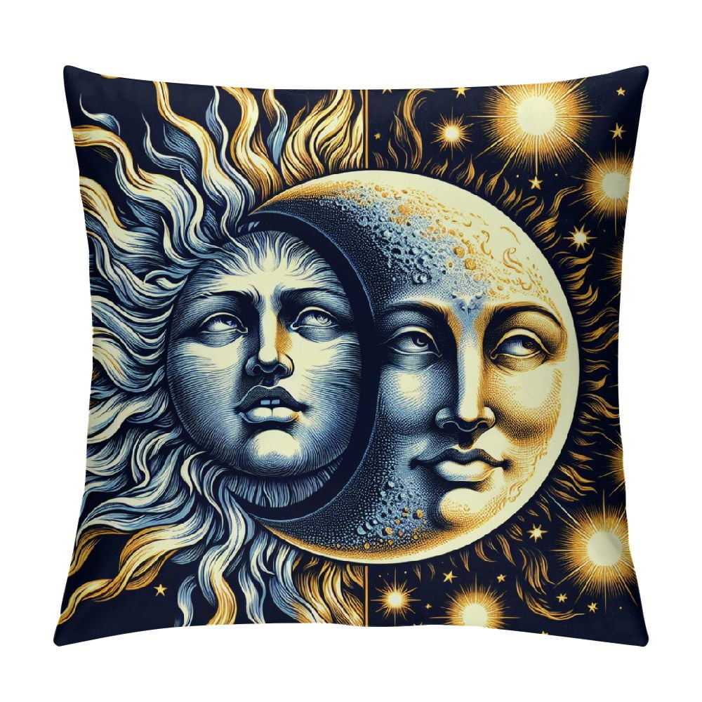 PINGXIXI Stars Throw Pillow Covers Gold Blue Art Painting Square