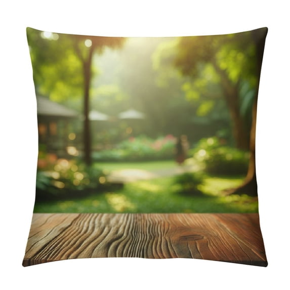 PINGXIXI Throw Pillow Cover Empty Wooden Foliage Outside Park Backdrop Blurred Nature Display Spring Textures Comfortable Linen Decorative Cushion Pillowcase for Chair