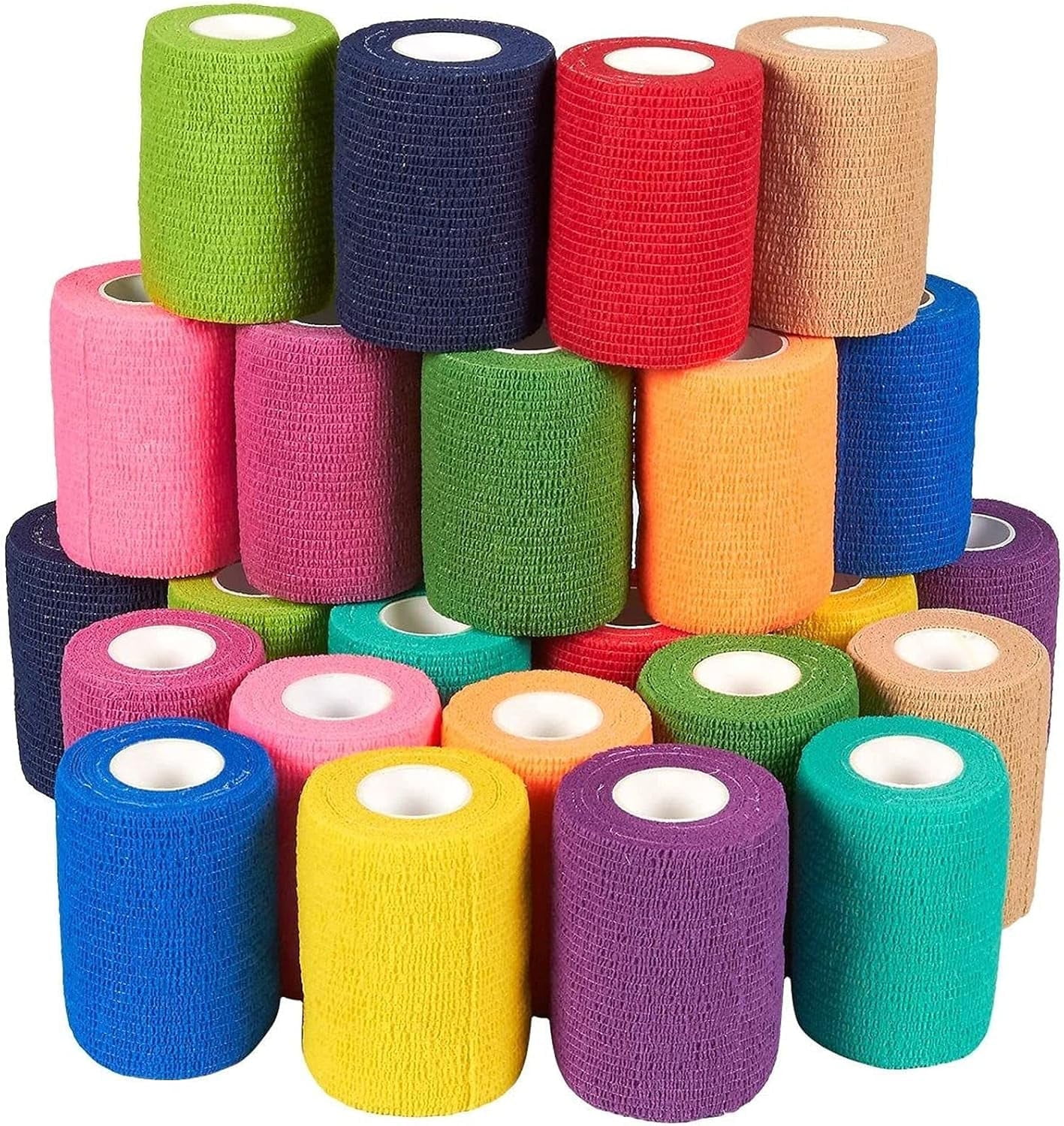 PINHEN 24 Rolls Colorful Self Adhesive Bandage Wrap 3 Inch x 5 Yards - Cohesive First Aid Tape for Sports, Vet, Medical, Tattoo (12 Colors)