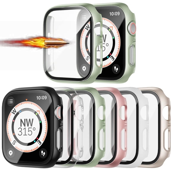 PINHEN 6 Pack Hard Case Compatible for Apple Watch Series 9/8/7 41mm with Built-in Tempered Glass Screen Protector,Thin Bumper Full Coverage Bubble-Free Cover for iWatch Series 9/8/7 41mm Accessories