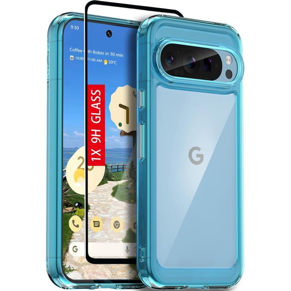 PINHEN for Google Pixel 9 Case, Pixel 9 Pro Case, with [Tempered Glass Screen Protector][Built-in 4 Airbags][Not-Yellowing]Military-Grade Shockproof Protective Case for Pixel 9/9 Pro