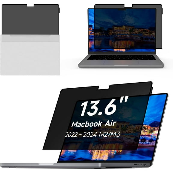 PINHEN Laptop Privacy Screen 13.6 Inch (2022-2024, M2, M3), Removable Laptop Screen Privacy Shield for Mac 13.6Inch.