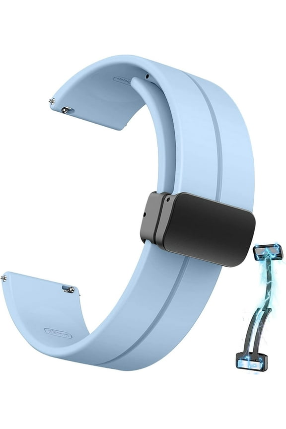 Magnetic Watch Band 20mm 22mm Watch Strap, Quick Release Watch Band with Folding Buckle Soft Silicone Breathable Replacment Sport Watch Bands for Women Men, 22mm Purple