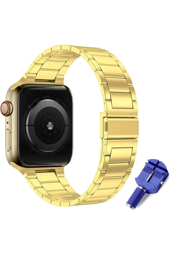 Metal Strap Compatible with Apple Watch Strap, 42mm 44mm 45mm 49mm Stainless Steel Replacement Band Bracelet Compatible with iWatch Series Ultra/8/7/6/SE/5/4/3/2/1 Strap, Gold