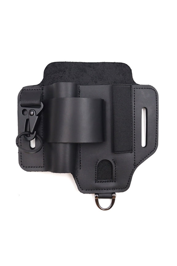 Multitool Belt Sheath, EDC Leather Belt Organizer, Belt Holder with Multitool Pouch, Flashlight Holder, Pen Holder and Keychain Clip, Practical EDC Belt Pouch for Men, Leather Black