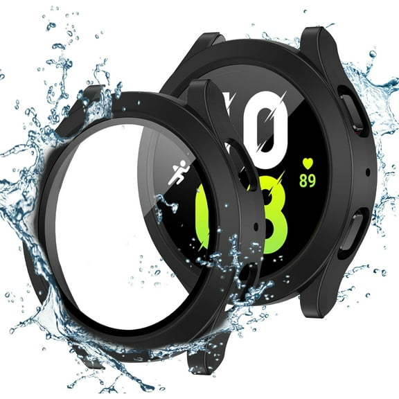 PINHEN for Samsung Galaxy Watch FE 2024 & 5 2022 & 4 2021 Waterproof Screen Protector Case 40mm Accessories, Protective Face Cover for 40 mm, Hard Bumper Built-in Tempered Glass Film Women Men