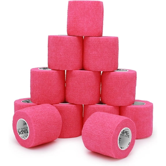 PINHEN Self Adherent Bandages Wrap 12 Rolls, 2 Inches x 5 Yards, First Aid Tape, Elastic Self Adhesive Tape, Athletic, Sports wrap Tape, Bandage Wrap for Sports, Wrist