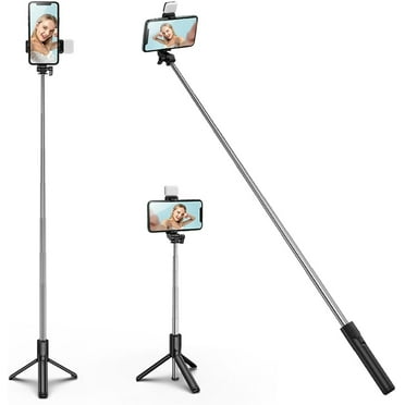PINHEN Selfie Stick Tripod with Fill Light, Extendable Selfie Stick Tripod with Wireless Remote and Tripod Stand Group Selfies, Live Streaming, Video Recording Compatible with All Cellphones, Black