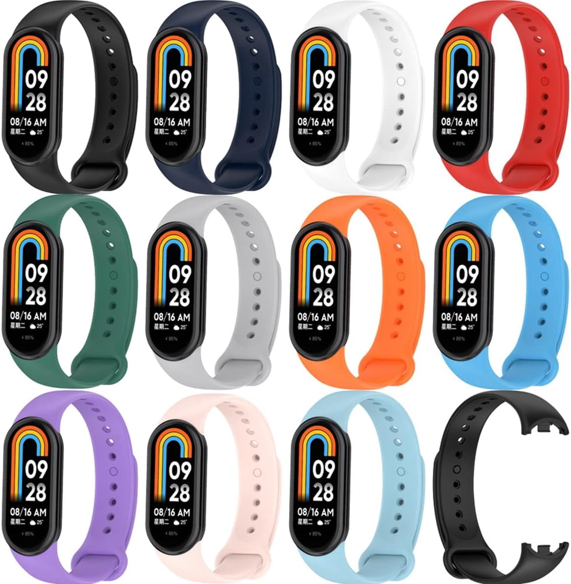 PINHEN Watch Band Compatible with Xiaomi Mi Band 8,Soft Silicone Replacement band Sport Adjustable Wrist Strap for Women Men, 11Pack