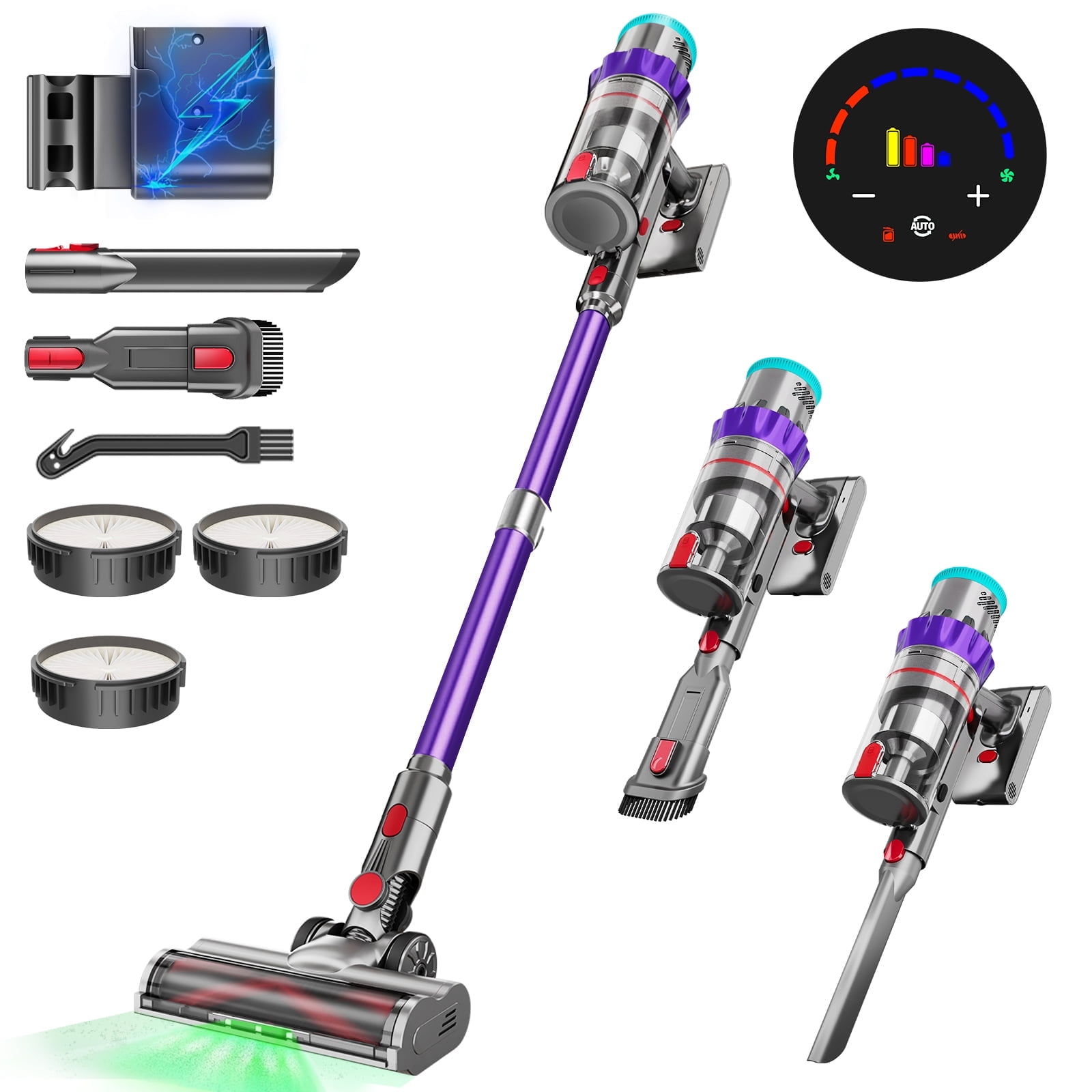 PINICO Cordless Vacuum Cleaner, 550W/48kPa Stick Vacuum with Intelligent Display, Vacuum Cleaner with Anti-Tangle Brush and 60 Mins Runtime, Perfect for Pet Hair, Carpet, and Hard Floors