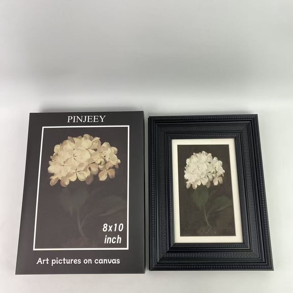 PINJEEY Art pictures on canvas,Floating Framed Wall Art Canvas Prints, Vintage White Hydrangea Oil Paintings Pictures Wall Decor, Elegant Floral Poster Art 8x10 inch