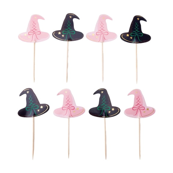 Bonjour Fte Pink and Black Witch Hat Cupcake Toppers, 16 Count, Halloween, Birthday Party