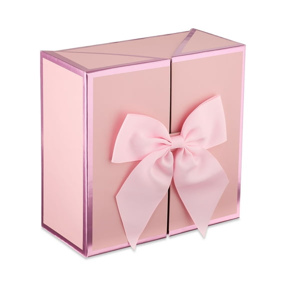 Square Foil Gift Box with Bow, Pink, 8" x 8" x 4", Valentine's Day by Way To Celebrate