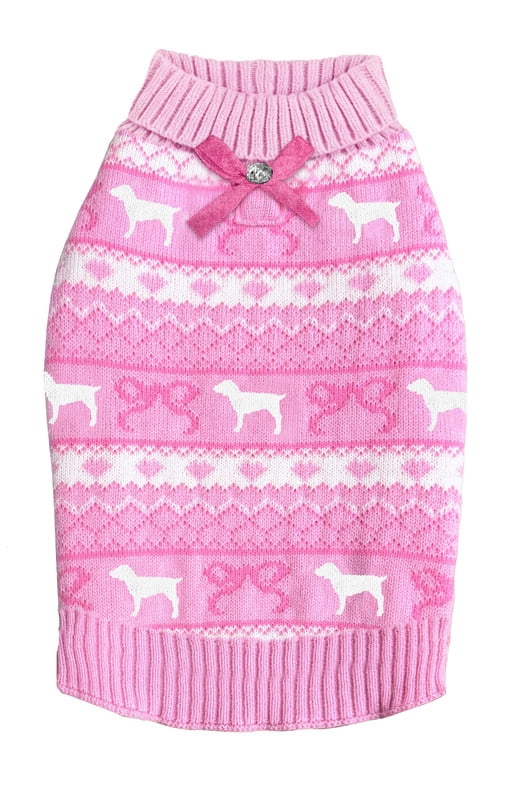 Vibrant Life Holiday Fair Isle Sweater for Dogs, Pink and White, M