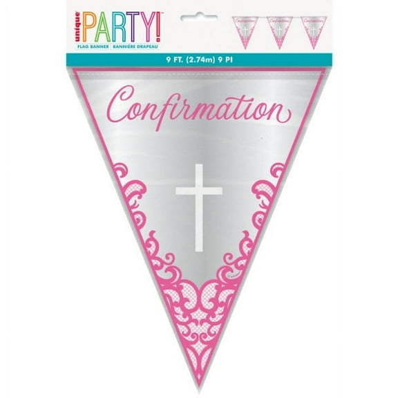 PINK CROSS CONFIRMATION PENNANT BANNER 9ft LONG