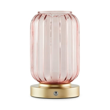 Mainstays by Becky G. & Alejandra 8.5" Rechargeable Mimosa Pink Ribbed Glass Uplight, Gold Metal Base