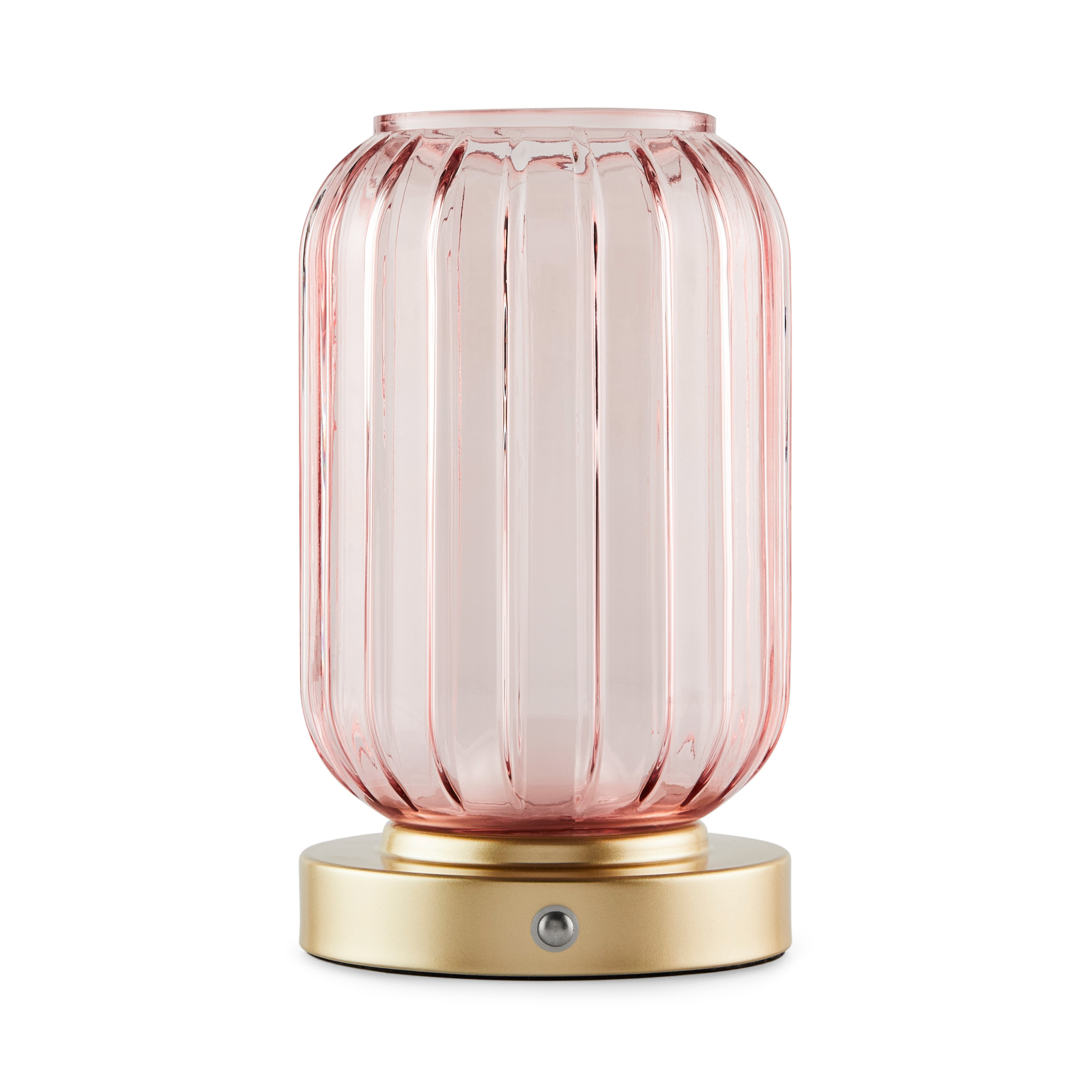 Mainstays by Becky G. & Alejandra 8.5" Rechargeable Mimosa Pink Ribbed Glass Uplight, Gold Metal Base
