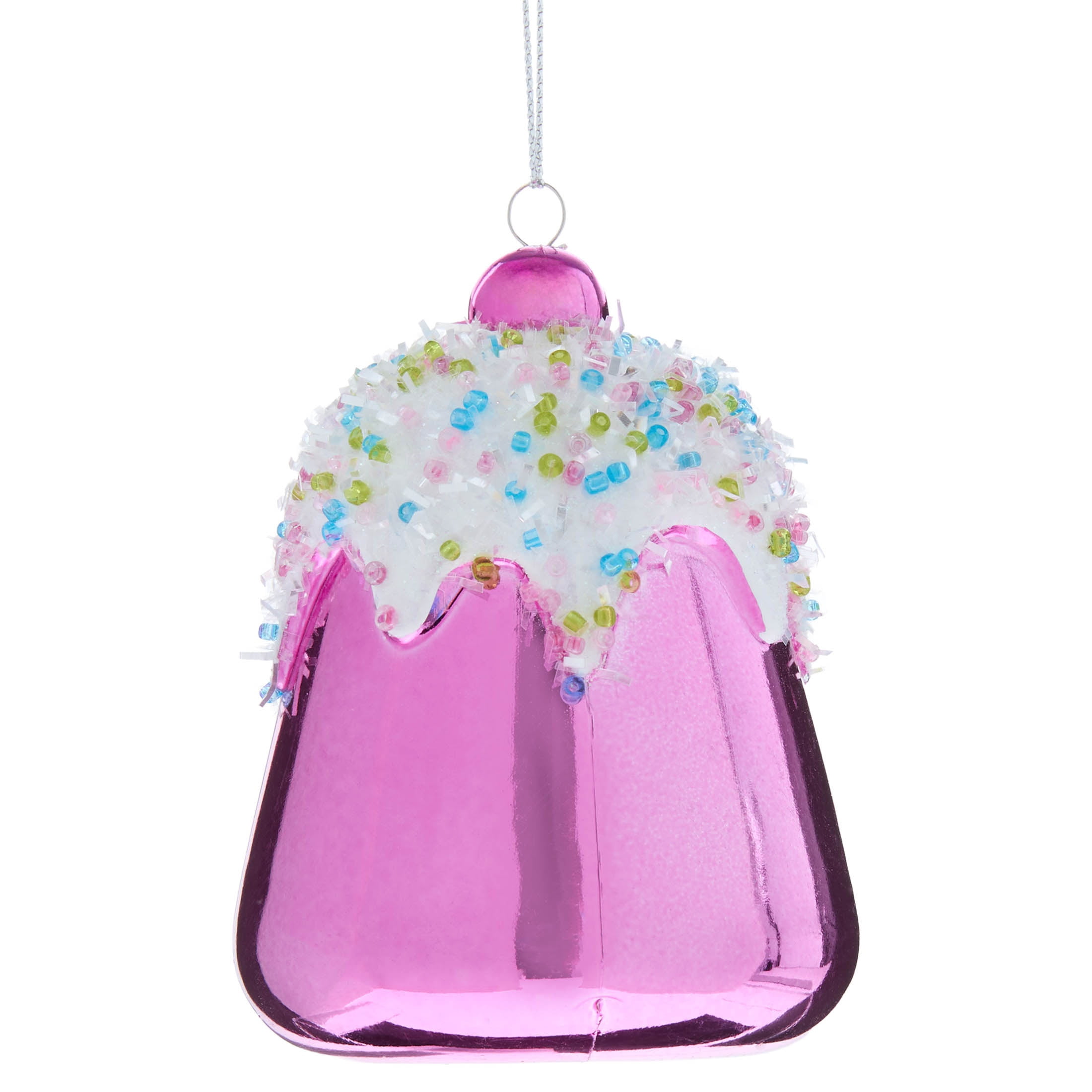 Pink and White Glitter and Metallic Gumdrop Christmas Ornament, 3.5", by Holiday Time