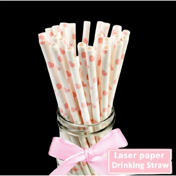 Pink Heart Paper Straws