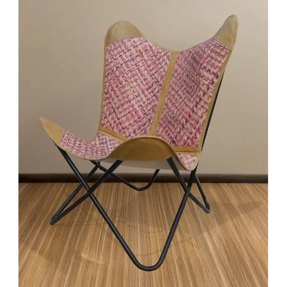PINK Justa Butterfly Chair Bamboo Leather Chair Seat With Iron Stand