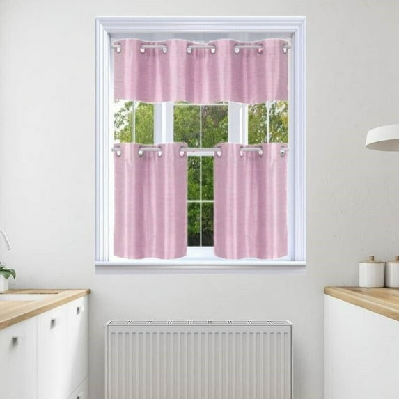 PINK K7 3PC SET KITCHEN WINDOW CURTAIN BLACKOUT FOR SMALL /SHORT WINDOW FOR ANY SEASON 24" LONG